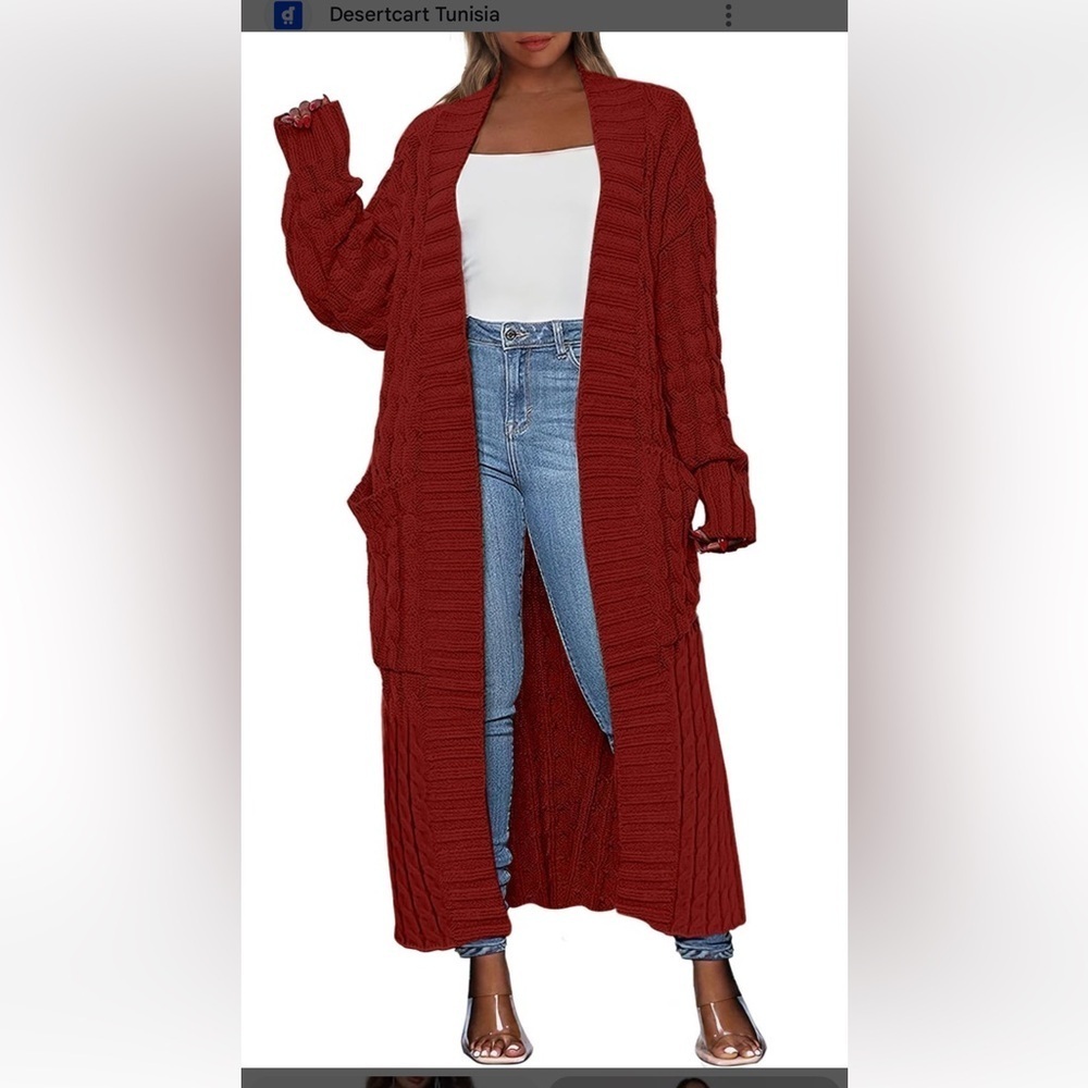 Women's Red Cable Knit Cardigan caja 5